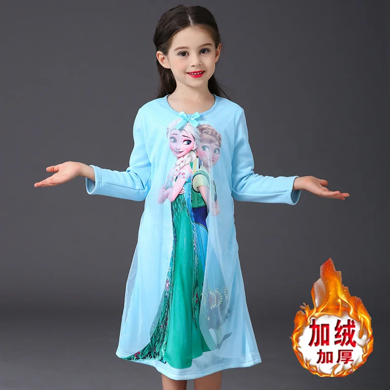 Пижама с принцессой; ночные рубашки; платья для девочек; детское платье Эльзы и Анны; одежда для сна; халат; сезон осень-зима; летняя одежда с длинными рукавами; A408 - Цвет: V BLUE