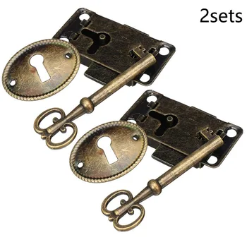 

6pcs Replacement Antique Vintage Style Bronze Cabinet Door Lock W/ Key Tool Antique Soft Door Lock Mailbox Lock Antique Furnitur