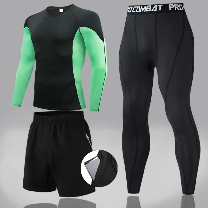 Men Mma Rashguard Tshirt+leggings Sets Compression Fitness Workout