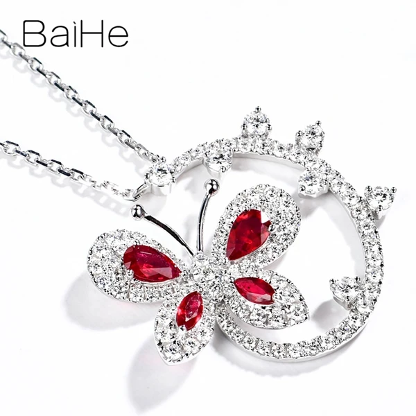 BAIHE Solid 18K белое золото Сертифицированный 0.50ct безупречный натуральный рубис бриллианты Свадебные модные ювелирные изделия ожерелья