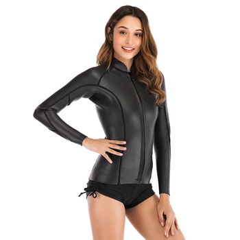 

Women Wetsuits Shirt Swimsuit 2MM Neoprene Surfing Long Sleeve Diving Suit Solid Black Rash Guard Wet Suit Top