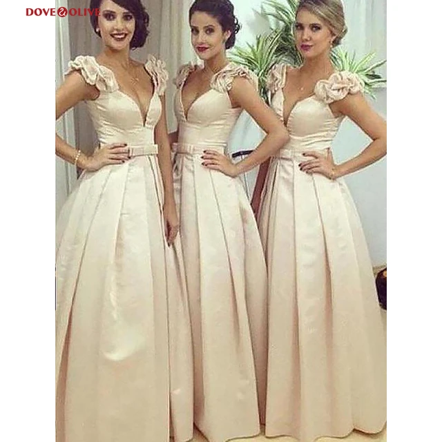 2021 vestidos para damas de honor color Champagne satén largo a-línea longitud hasta el suelo sin mangas correas vestidos de dama de honor las mujeres _ - AliExpress Mobile