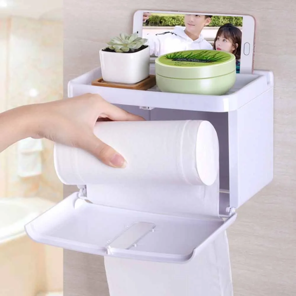 Waterproof Bathroom Tissue Box Plastic Bath Toilet Paper Holder Wall Mounted Paper Storage Box Double Layer