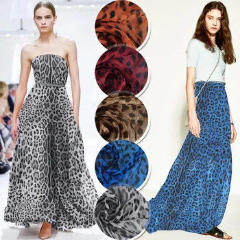 

LEO&LIN Summer style red black 100% silk fabric silk chiffon leopard series cloth fabric patchwork for sewing (1 meter)