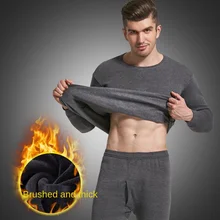 Fall Winter Men Pure Color Warm Keep Underwear Fleece Thickened Winter Fashion Slim Fitting Clothes Long Johns Round Neck Suits