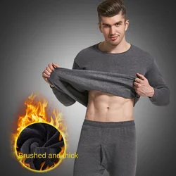 Fall Winter Men Pure Color Warm Keep Underwear Fleece Thickened Winter Fashion Slim Fitting Clothes Long Johns Round Neck Suits