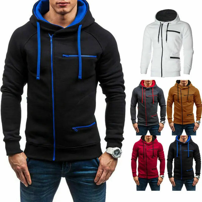 UK Men Autumn Winter Hoodie Sweatshirt Gym Jacket Hooded Zip Up Pullover Jumper Coat Outwear