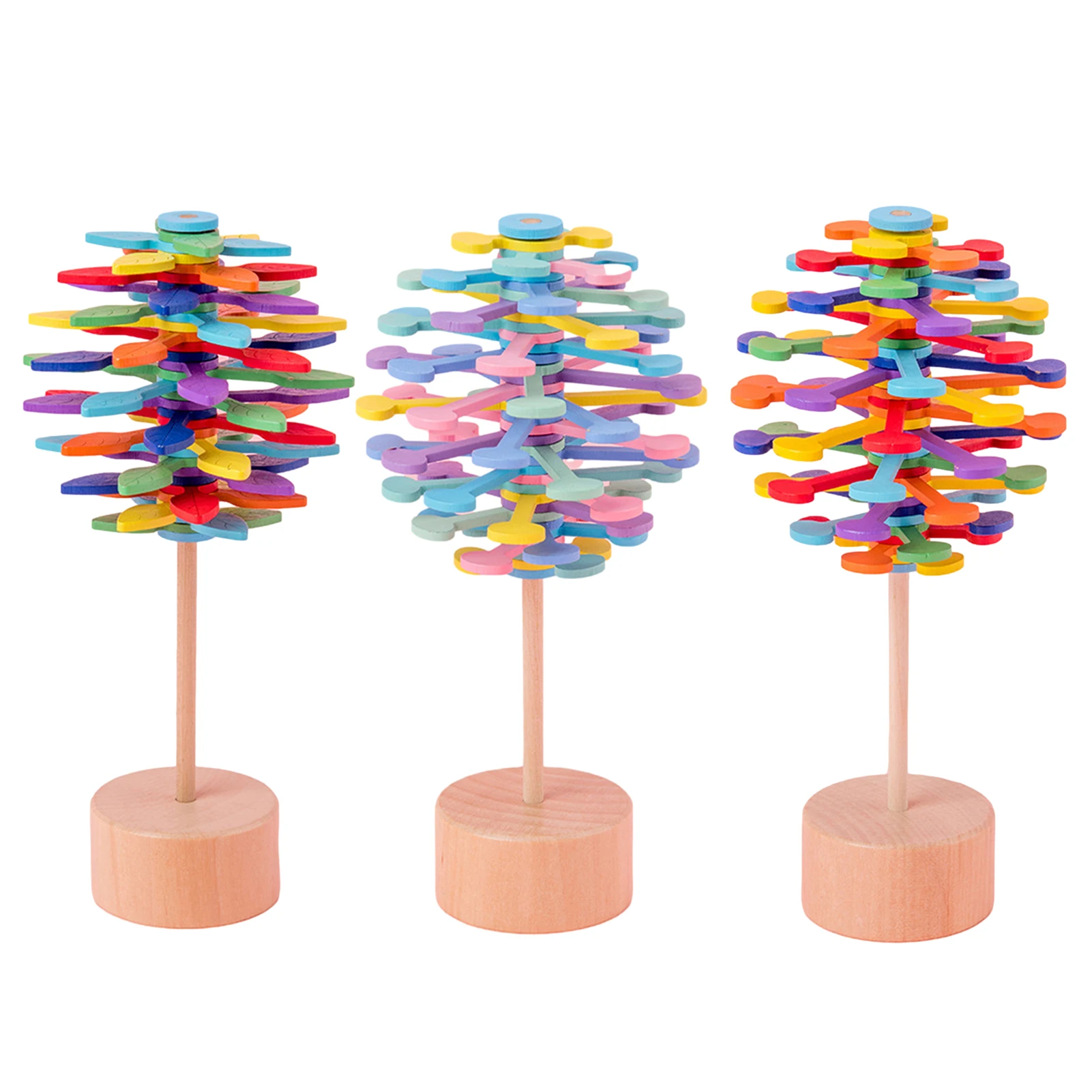 Wood Leaf-Shaped Rotating Spiral Lollipop Stress Relief Decompression Toys 