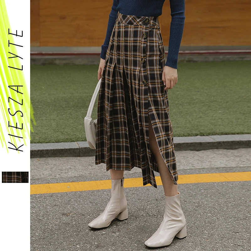 Wrap long plaid skirt Clearance