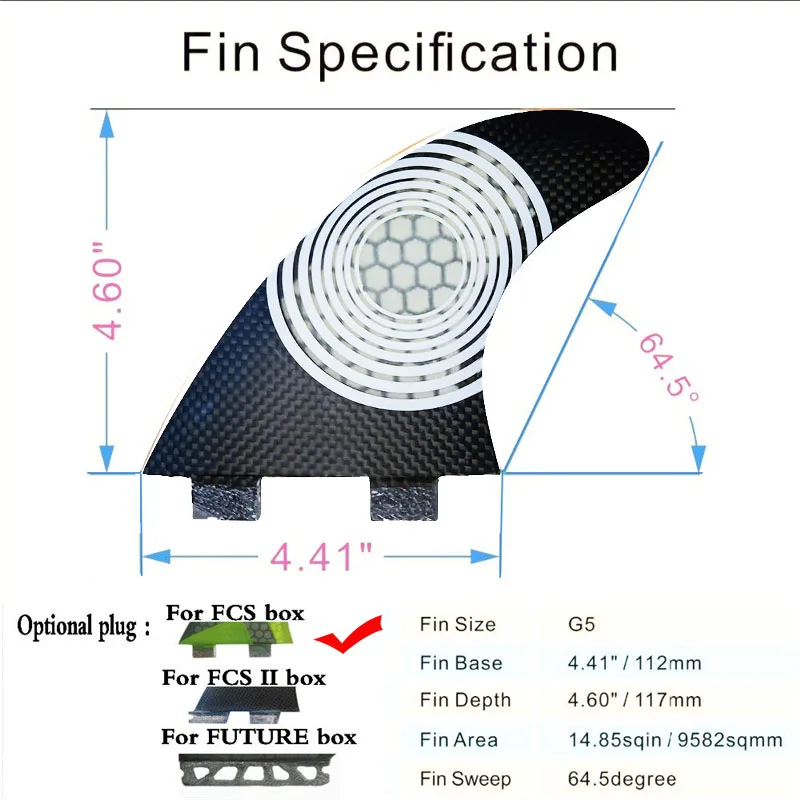 BiLong FCS производительность Ядро PC tri-set доски для серфинга плавники 3-fin G5 Размер carbonfiber surf fin M размер черный FCS плавники