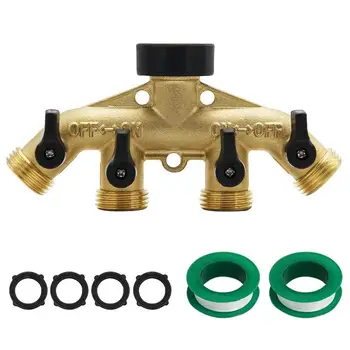 

3/4 Inches 4 Way Brass Ball Valve Connector Spigot Manifolds for Garden Hose