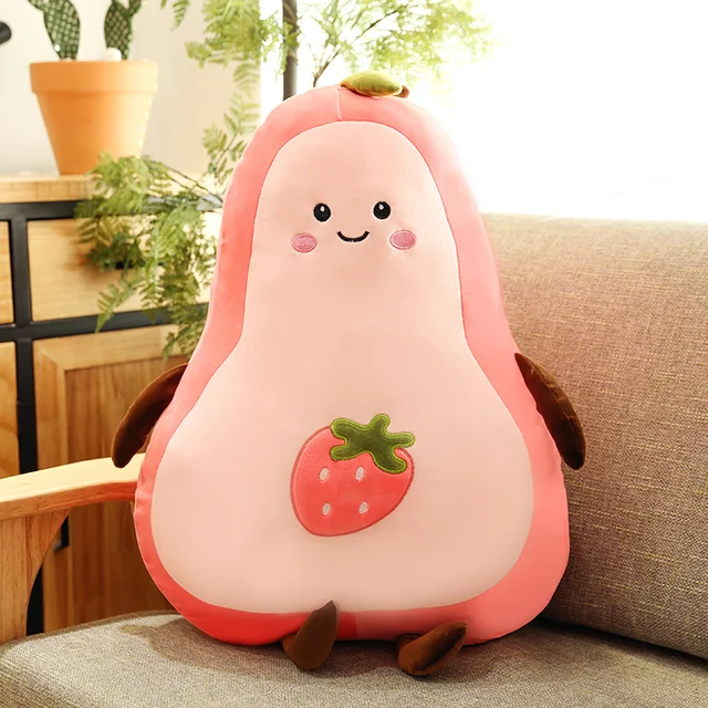 35-110cm Stuffed Pink Strawberry Avocado Doll Squishy Smiling Fruit Plush Toy Plant Long Bolster For Children Companion