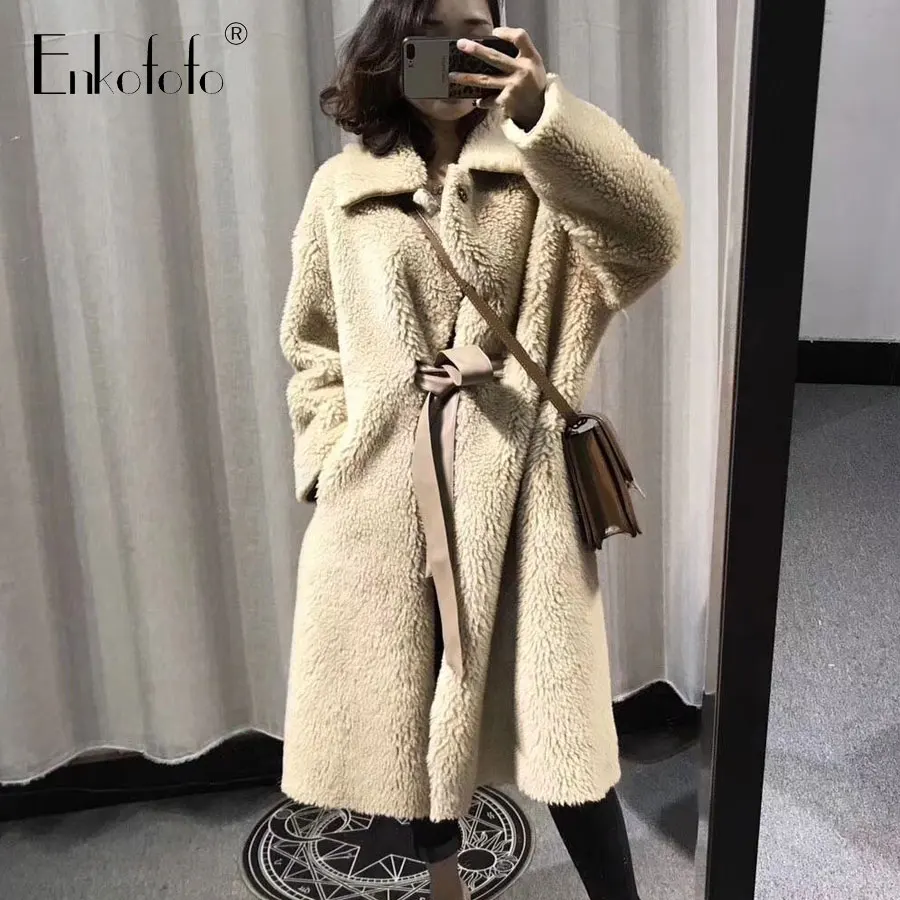 

Real Shearling Lamb Fur Coat Women Winter Wide Version Suede Leather Liner Thick Long Loose Granule Wool Fur Coat Jacket