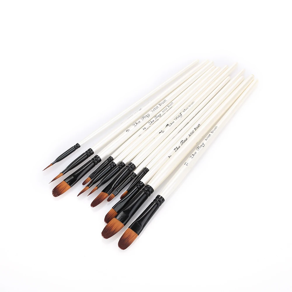 Brush Pen Delicate Durable Nylon 12Pcs Craft Art Drawing Supplies Painting Brush Acrylic Nylon Hair Paintbrush