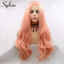 Sylvia розовый синтетический парик на кружеве средняя часть тела Волнистые парики для женщин термостойкий длинный парик на каждый день естественный вид косплей парик