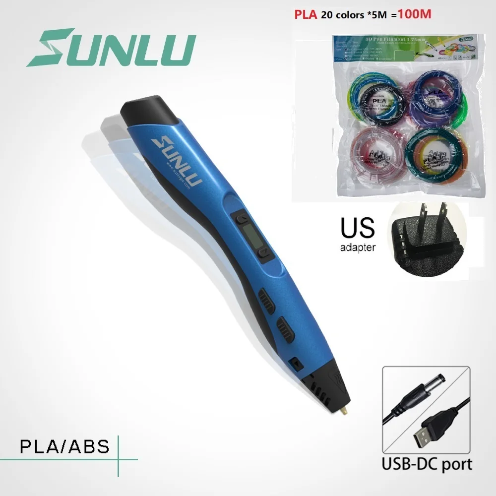 300Blue US PLA 100M 5 шт., новинка, 3D Ручка, высокое качество, безопасность,, сделай сам, печать ABS, PLA, PCL, USB, нить, креативная игрушка, подарок, дети, взрослые, Сверхлегкий - Цвет: 300Blue US PLA 100M