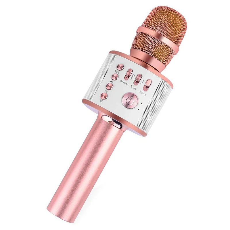 rose gold Беспроводной Bluetooth микрофон для караоке для детей, ручной микрофон для караоке, динамик, портативный подарок на Рождество, день рождения, семейные вечерние - Цвет: rose gold