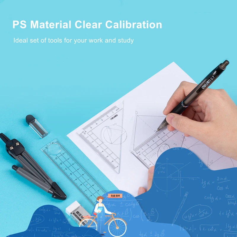 DELI Drafting Set 8pcs Drawing Tools Straight Rulers Protractor Compass Mathmatic Geomentry Set
