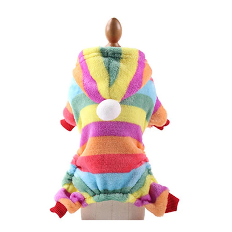 multicolor В радужную полоску ПЭТ фланелевые комбинезоны собака костюмы из мягкого флиса теплая животных, одежда для собак, одежда для Одежда для щенков, толстовки с капюшоном - Цвет: multicolor