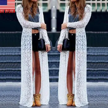 

NEW Women Lace Kimono Beach Cardigan Bikini Cover Up Wrap Beachwear Long dress