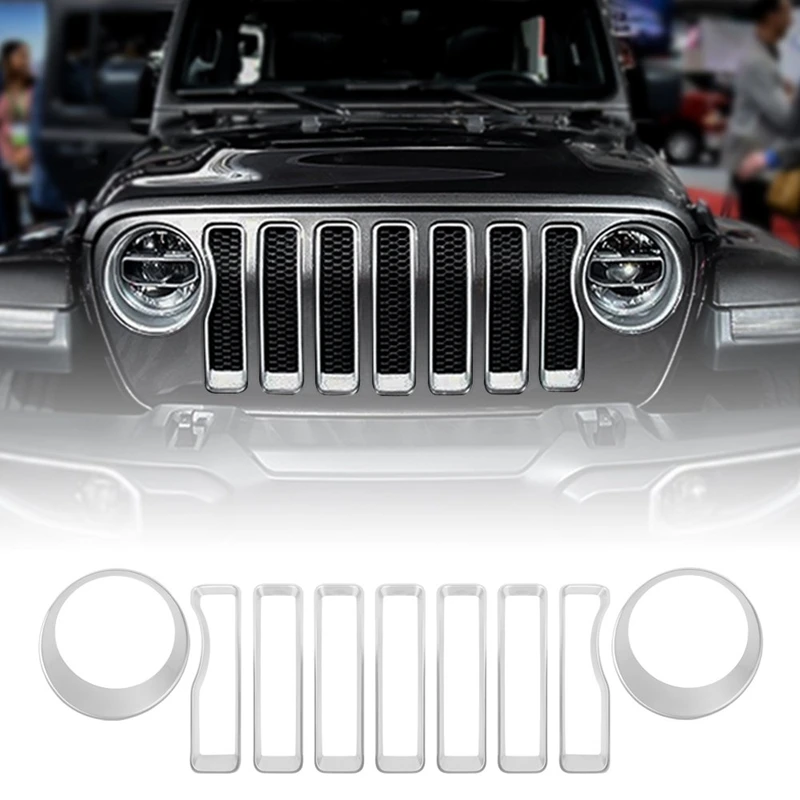 Передняя решетка решетки вставки и крышки фар Накладка для- Jeep Wrangler JL(упаковка из 9