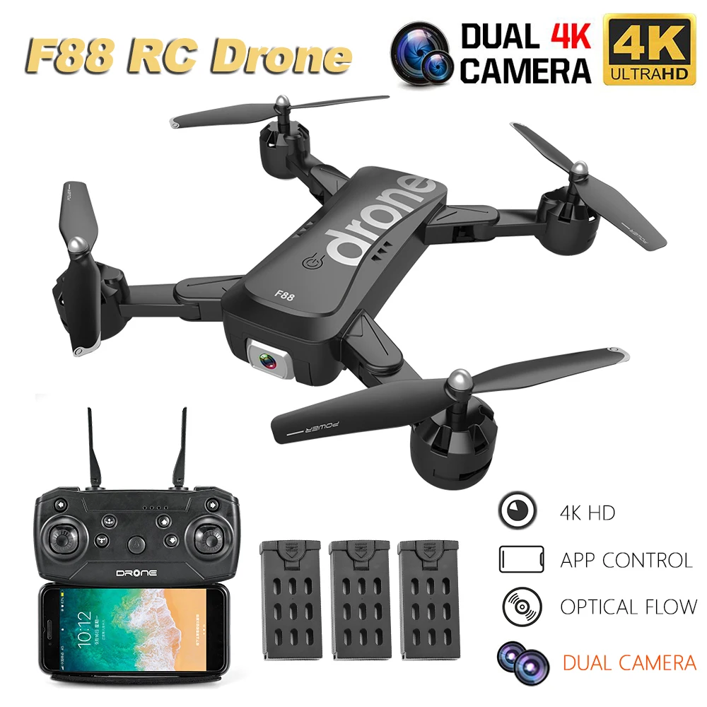 F88 Радиоуправляемый Дрон с двойной камерой 4K 1080P изображение с оптическим потоком позиционирования складной Радиоуправляемый квадрокоптер Дрон Летающий 18 минут в длину