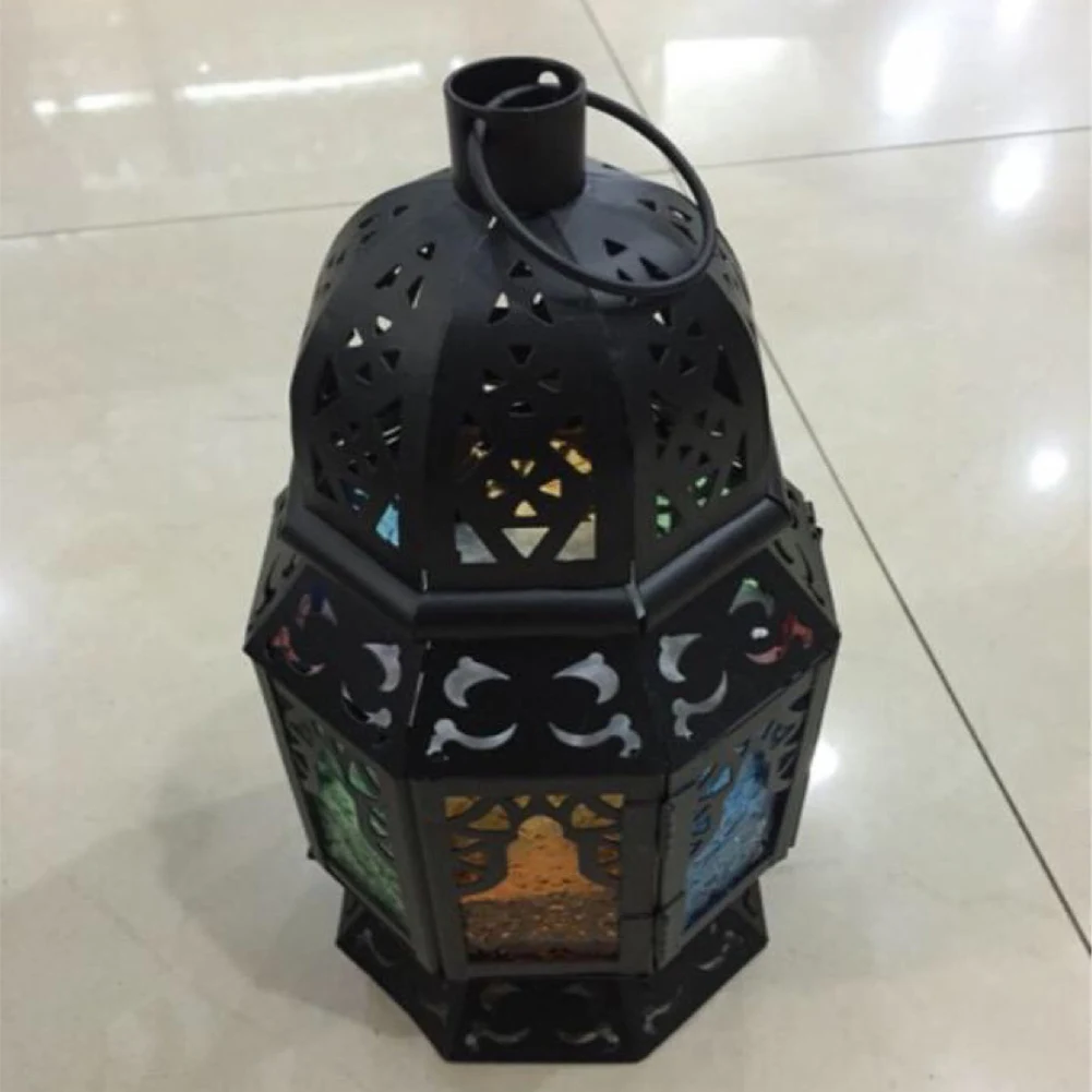 Tea Light Candle Holder European Style Lantern Courtyard Ornament Iron Art Home Decorative Hanging Party Gift Wedding Durable - Цвет: Черный