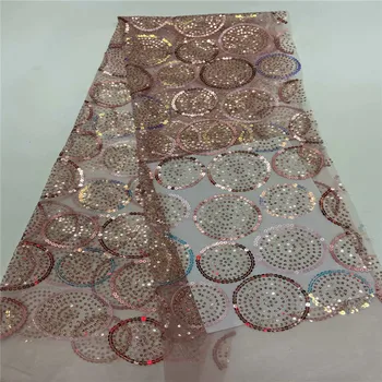 

2020 Latest Nigerian Lace Fabric High Quality Embroidered lace Tulle African sequins Laces Fabric Wedding French Tulle run83-27