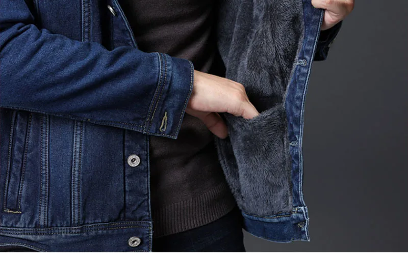  Winter Men's Fleece Lined Denim Jackets And Coats With Fur Collar Warm Thick Jeans Jackets Outwear For Male Windbreak (10)
