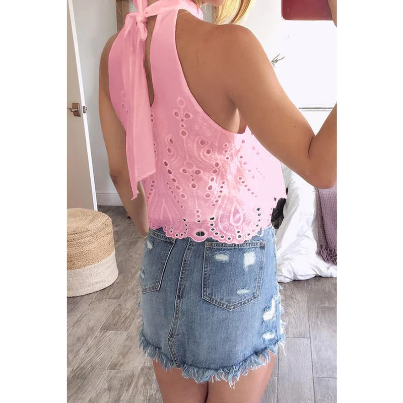 Women Sexy Lace Off shoulder Camisole Hollow Out Tank Bandage Crop Top Sleeveless T-Shirt Casual Fashion Female Summer New