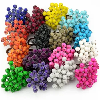 Ramo de flores artificiales para decoración de Navidad, miniflores artificiales de frutas de espuma, baya para boda, hogar, álbum de recortes, corona de Bacca, 40 Uds.