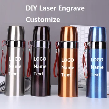 

DIY Customize 500MLThermos with handle Laser engrave LOGO name Travel Water Vacuum flasks Steel Double Wall Thermal Bottle