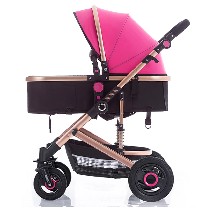 BETSOCCI детская коляска с высоким видом, двунаправленная откидывающаяся детская коляска, четырехколесная тачка - Цвет: Rose red