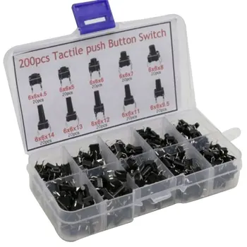 

10 Models 100pcs/200pcs 6*6 Tact Switch Tactile Push Button Switch Kit Height: 4.3MM~13MM DIP 4P Micro Switch 6x6 Key Switch