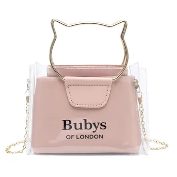 

Tranparent Small Crossbody Handbag For Women 2020 Jelly Clear Letter Print Sling Shoulder Bag Cute Cat Lovely Tote Hand Bag