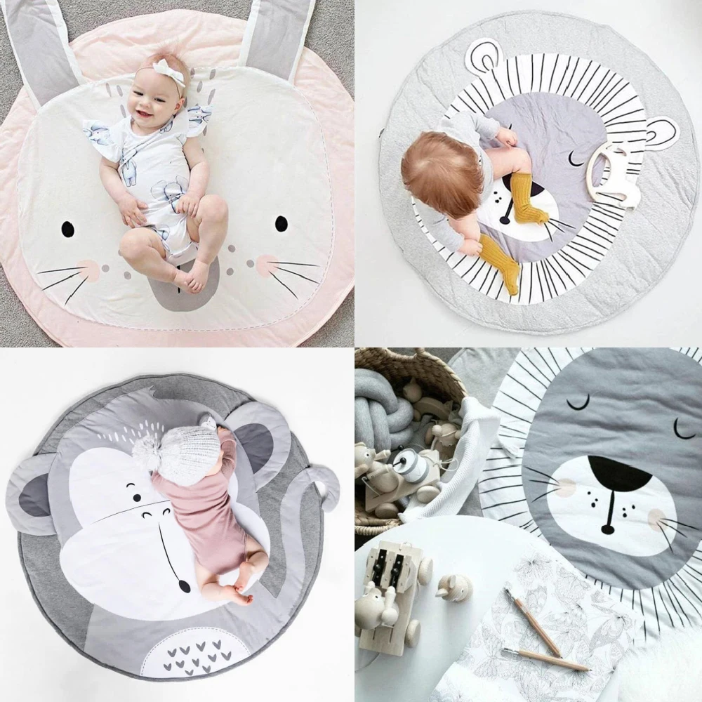 

INS Kids Carpet Baby Play Mat Crawling Developing Mat For Children Animal Round Floor Rugs Cotton Game Pads Kids Room Decor 90CM