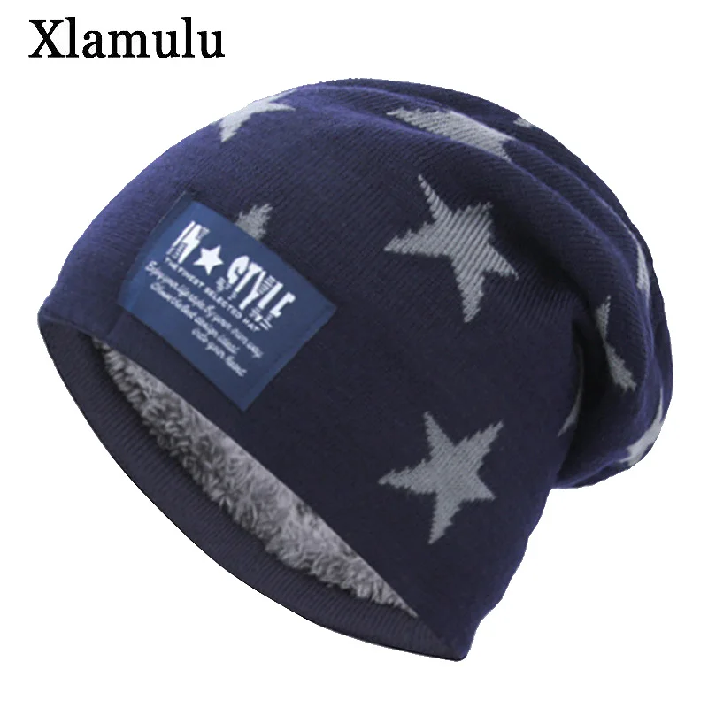 

Xlamulu Five-star Skullies Beanies Knitted Hat Winter Hats For Men Female Beanie Warm Gorros Bonnet Caps Women's Winter Hats Cap