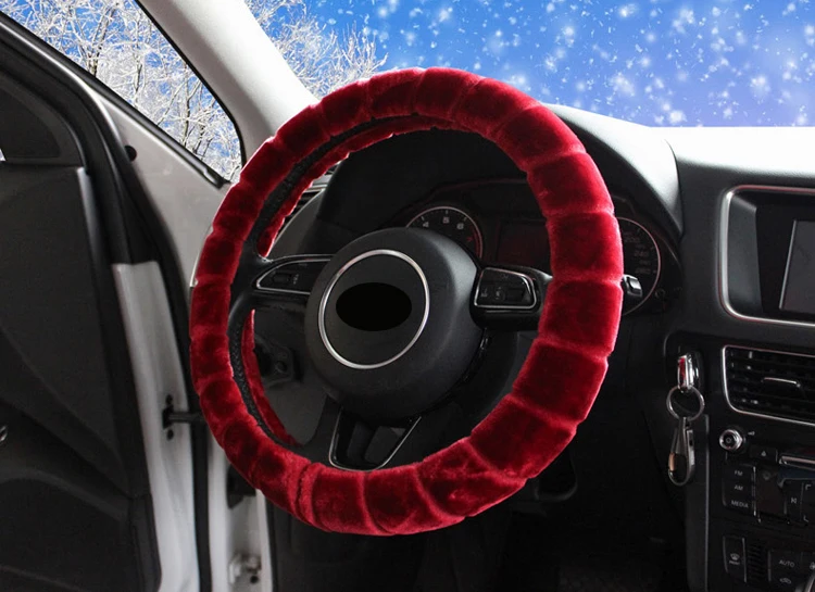 Зимний короткий плюшевый чехол рулевого колеса автомобиля 3D Руль сохраняет тепло Противоскользящий без запаха Подходит для audi a3 a4 a5 a6 q3 q5 q7 и т. д
