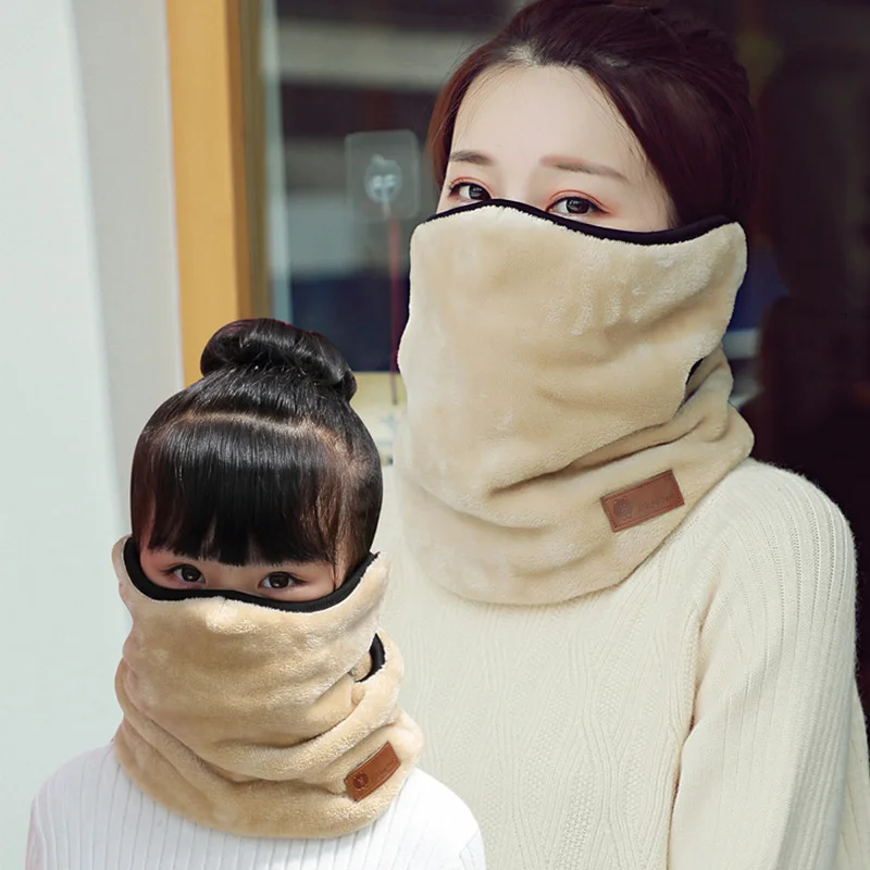 Children Scarf Men Women Baby Thick Warm Neck Protector Mask Family Matching Winter Kids Dad Mom Fleece Scarf Helmet Neck Warmer - Цвет: Beige