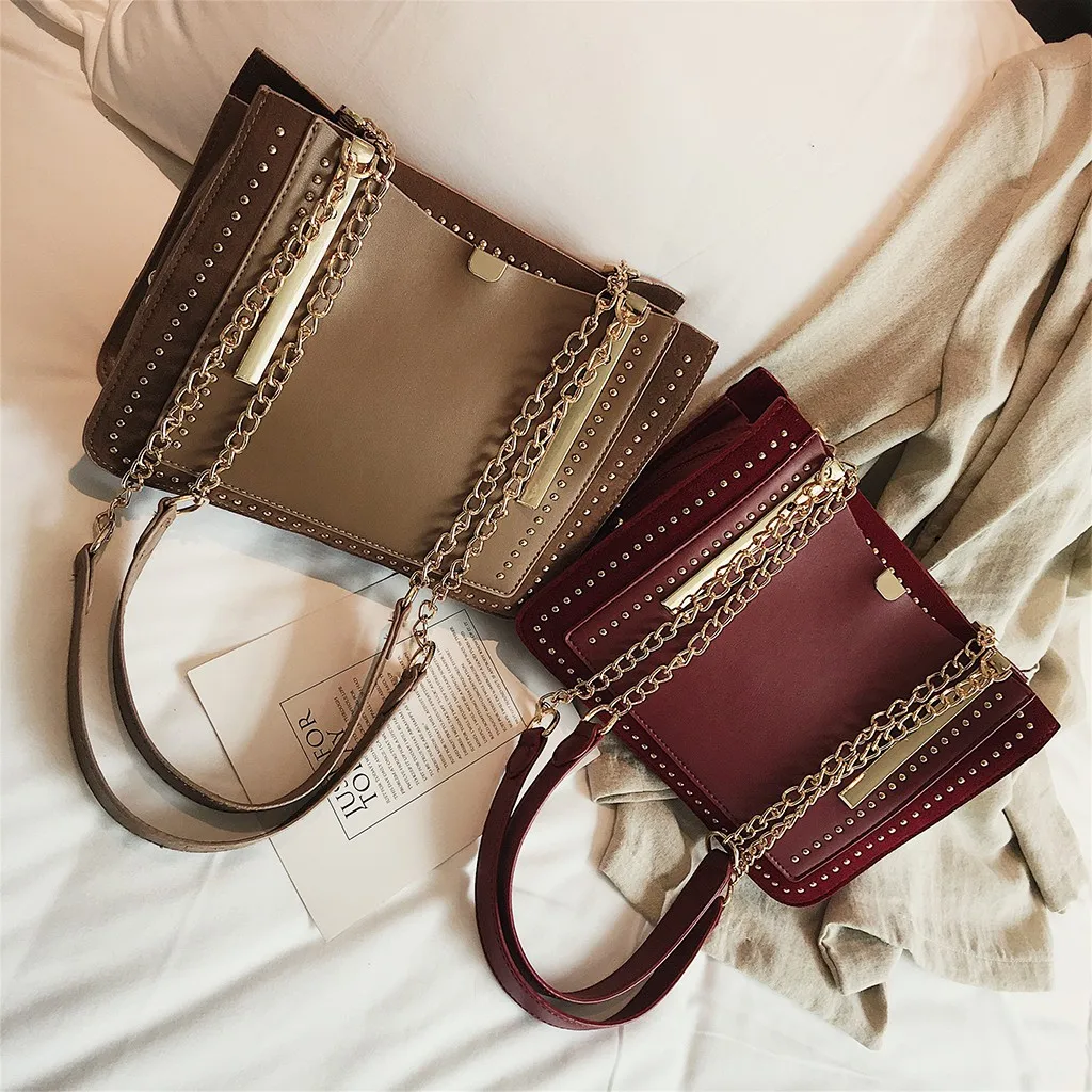 Women's Handbags Metal Chain Tote Bag Multi-functional Handbag Casual Leather Messenger Bag Leisure Bags Женские Сумки#3