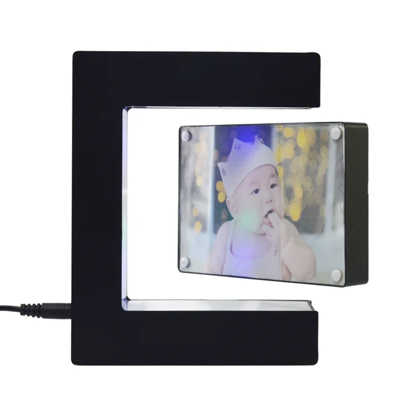 E shape Electronic Magnetic Levitation Floating Globe Digital Photo Frame Blue light Birthday Gift Xmas Decor Wedding | Электроника