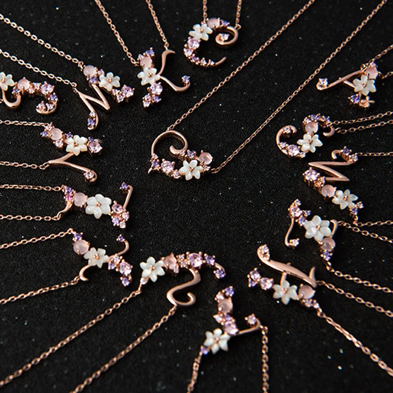 

Delicate Letter Alphabet A-Z Initial Necklace Warm Colours Tourmaline White Shell Flower Daisy Choker 925 silver jewelry chain