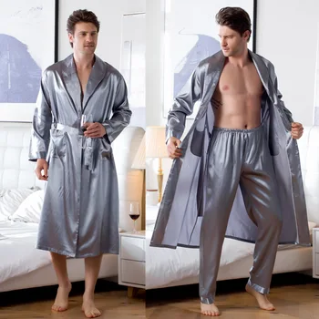 

Men Explosion models silk gowns home clothes ice silk pajamas bathrobe mens robes long kimono men chandal hombre badjas mannen