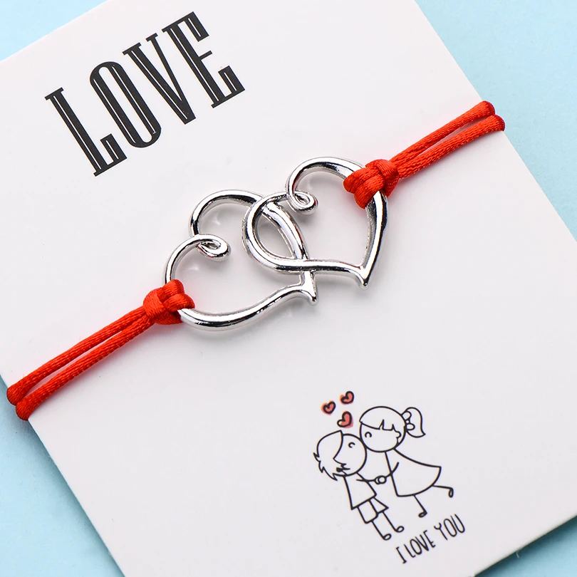 IYOE Wish Card Love талисман Двойное сердце браслеты для женщин мужчин ручной работы