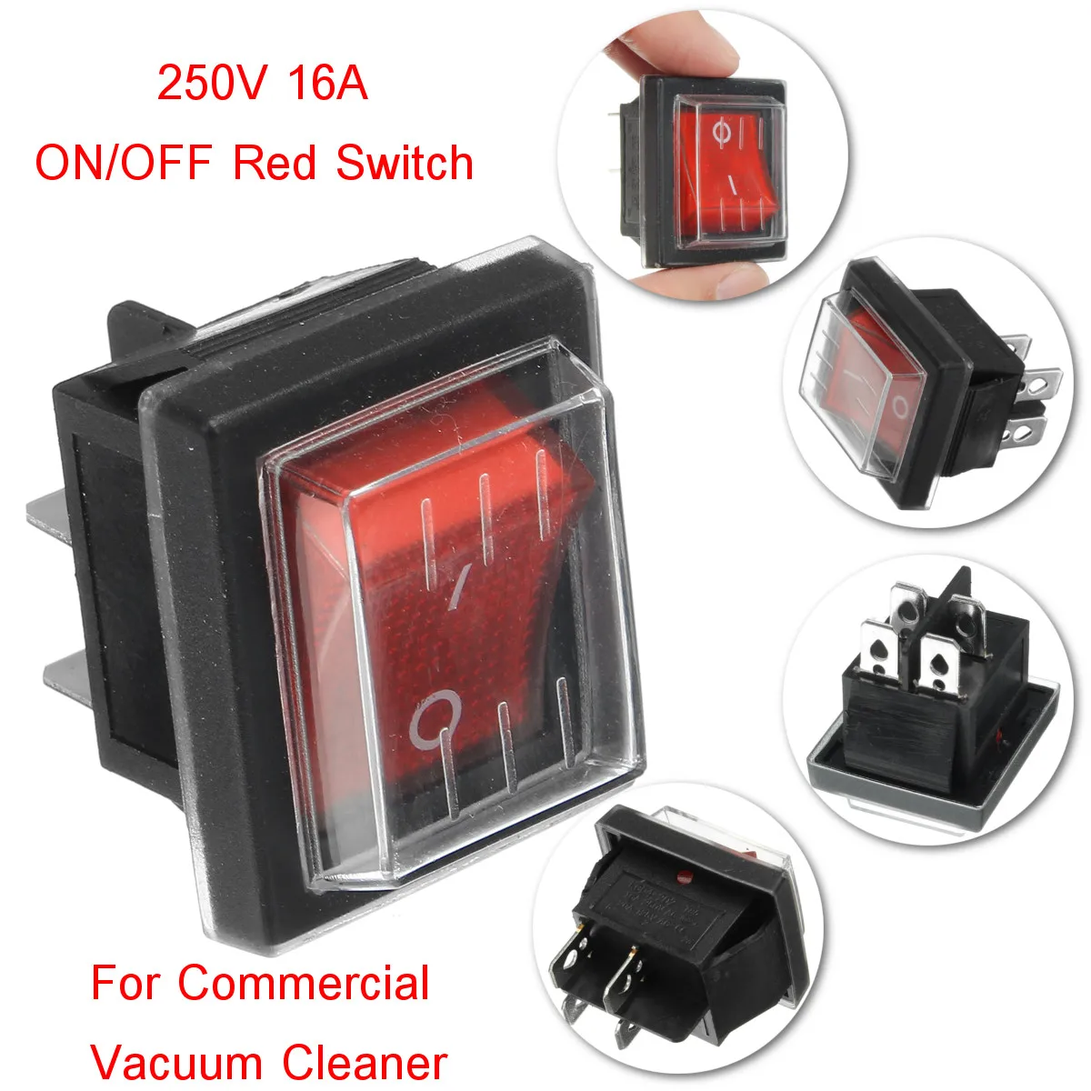 220V16A 20A 125V ON/OFF Red Switch Spare Waterproof Switch For Industrial Vacuum Suction Machines