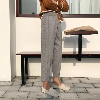 

Alien Kitty 2019 Fall Twist Cream Radish Knit Pants Women Fashion Korean Casual Trousers Solid Winter Warm Female Knitted Pants