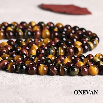 

ONEVAN Natural A+ Colorful Tiger Eye Beads 6-10mm Smooth Round Loose Stone Diy Bracelet Necklace Jewelry Making Gemstone Design
