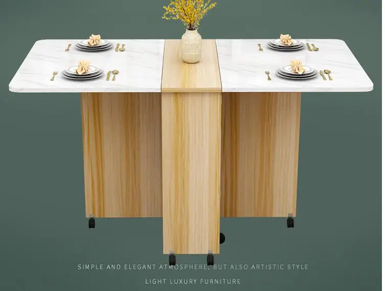 Folding dining table small household type movable pulley retractable rectangular simple multifunctional dining table
