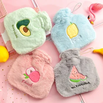 

1000ML Hot Bottle Water Cute Fruit Printed Plush Warm Bag Large Capacity Winter Feet Hand Warmer Frozen Bite Pain Relief