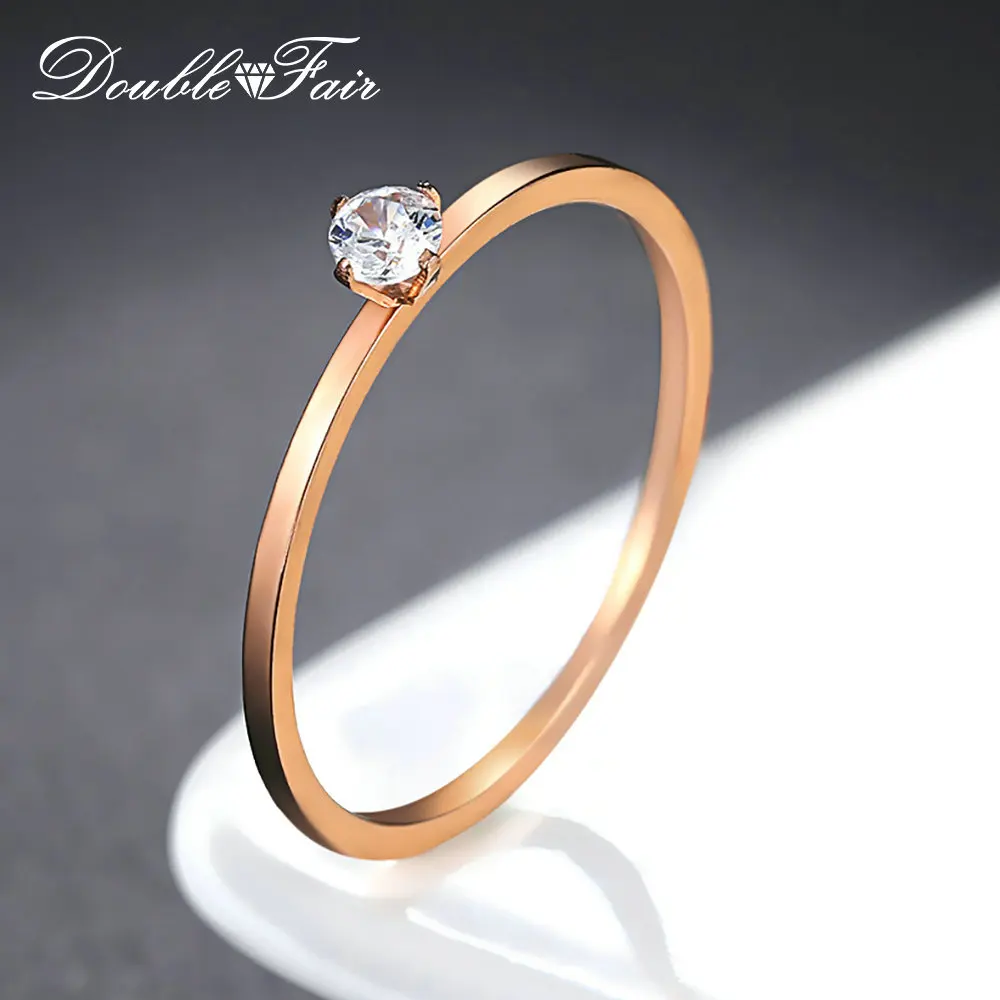 Stainless Steel Rings For Women Fashion Simple 1 Mm Wide Girls Crystal Zirconia Polished Jewelry